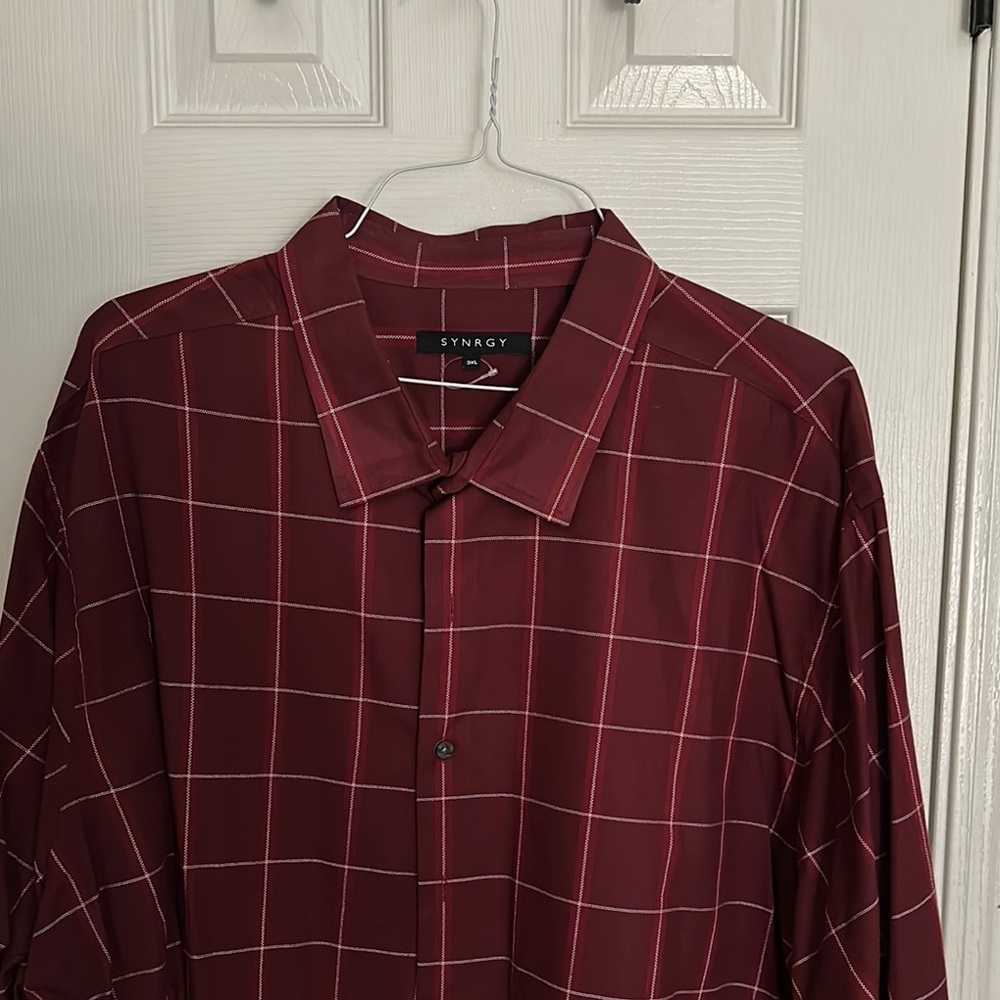 Synrgy Men's big and tall deep Burgundy Checkered Shirt
